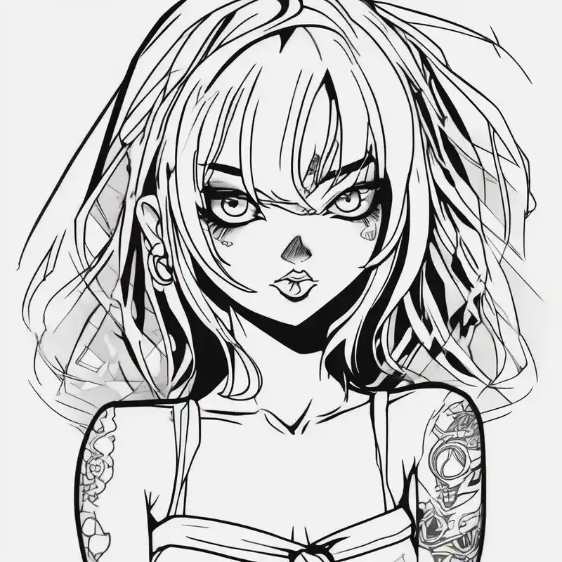 anime girl simple hand tattoo half sleeve tattoos for men – Cartoon, Black and white